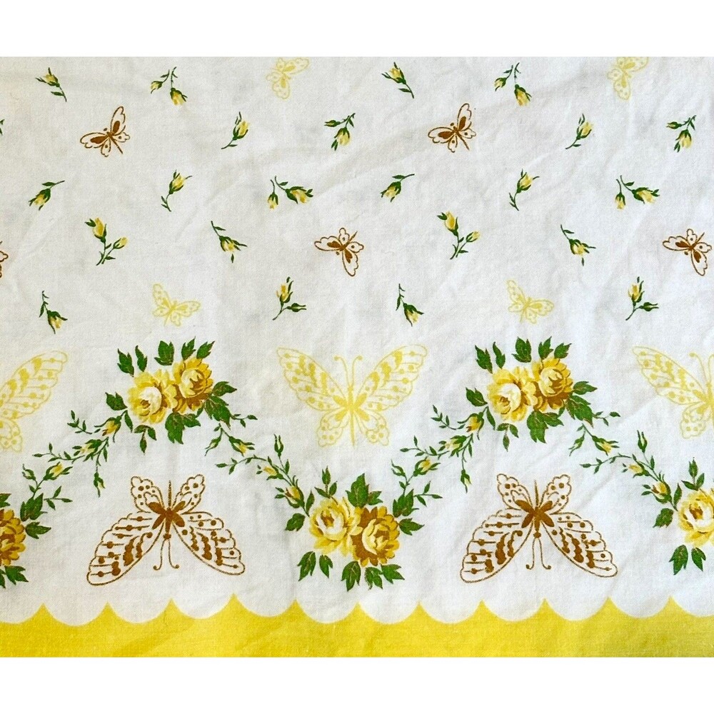 VTG 1960s Handmade OOAK Cottage Twin Duvet Yellow Trim Flowers Butterflies